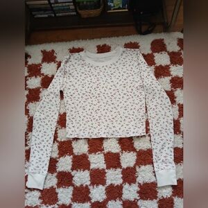 Pacsun Cropped White And Pink Floral Thermal Top